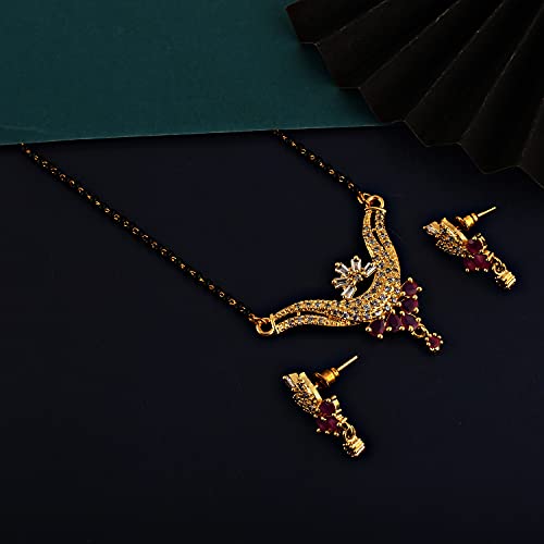 18K AD and Ruby Mangalsutra, Earring with Black Chain