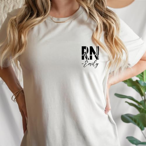 Custom RN Registered Nurse Shirt for Women Personalized T Shirts with Name Graphic Tees Design Your Own Tops Multi2