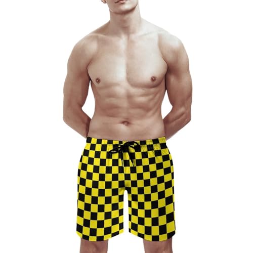 Green White Checkered Flag Men's Beach Shorts Quick Dry Swim Trunks with Pockets Summer Boardshorts for Men2