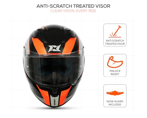 Image of Axxis Segment by MT Group, X Generation Full Face Helmet | ISI & DOT Certified | Anti-Scratch Visor | Lightweight Polycarbonate Shell | Aerodynamic Design | Micrometric Buckle