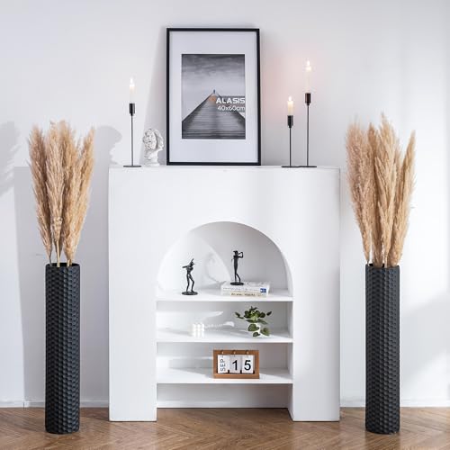 Sziqiqi Black Tall Floor Vase: 27.6in Metal Modern Cylinder Floor Vases for Fireplace with Honeycomb Texture - Set of 2 Large Decorative Vase Home Decor for Living Room Bedroom Home Corner Indoor