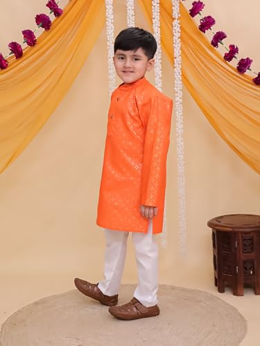 Image of AJ DEZINES Boys Cotton Full Sleeve Printed Kurta Pajama Set for Kids - Ethnic wear | Special Occasion & Traditional Outfit |Boys Kurta Pyjama Set - Regular Fit