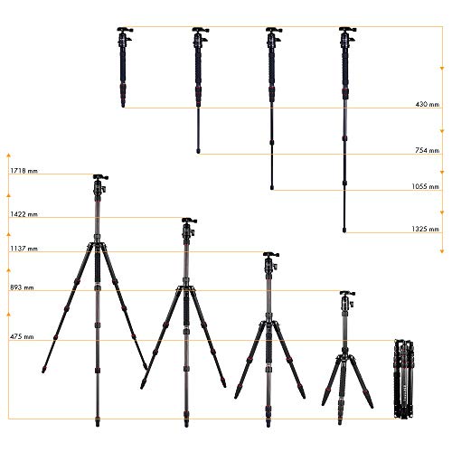 Fotopro X-go Max trepied Professionnel pour caméra,Fibre de Carbone Portable trépied,64 Pouces trépied pour Appareil Photo et DSLR Canon Nikon Sony, Capacité Max: 12 kg, Noir. - Image 8