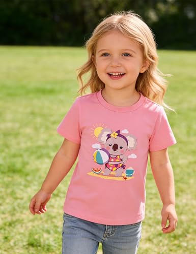 Image of Toddler Girls Clothes T-Shirt Short Sleeve Graphic Tee Cartoon Dinosaur 2-6T Girl Shirt Summer