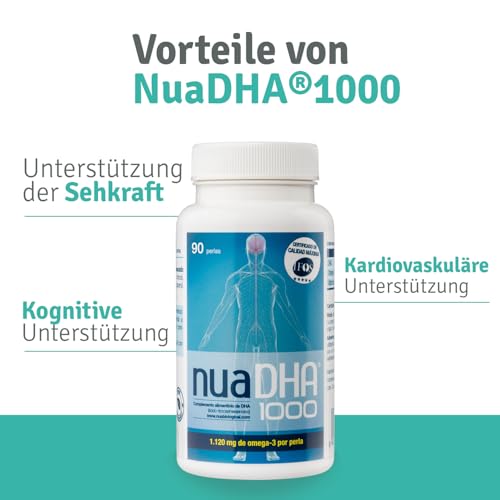 Nua Biological - NuaDHA 1000 in Kapseln, Nahrungsergänzungsmittel auf Basis von DHA (Docosahexaensäure) - Omega-3 aus Blauem Meeresfisch - 90 Kapseln in Triglycerid-Form (1000 mg DHA/Kapsel)