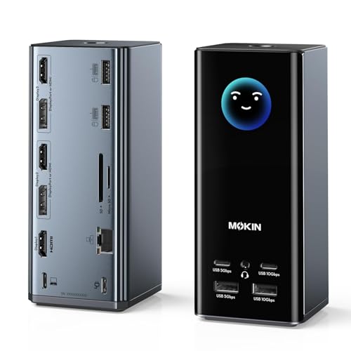 USB C Docking Station 3 Monitors, MOKiN Triple Display Docking Station with 3 HDMI& 2 DP,10G USB A/C,Gigabit Ethernet, 100W PD, Audio,Smart Display,SD/TF, Laptop Dock for Mac/Dell/Hp etc