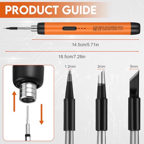 JIZZU Portable Wireless Cordless Soldering Iron Kit, 800mAh USB Rechargeable Soldering Iron with 3 Soldering Tips, Temperature Adjustable 300℃-400℃, Electric Soldering Irons Pen for Repairing 2 JIZZU Portable Wireless Cordless Soldering Iron Kit, 800mAh USB Rechargeable Soldering Iron with 3 Soldering Tips, Temperature Adjustable 300℃-400℃, Electric Soldering Irons Pen for Repairing - Image 2