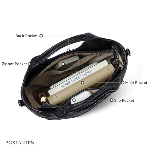 Image of BOSTANTEN Vegan Leather Purses for Women Soft Crossbody Zip Satchel Handbag | Compact Everyday Size, Multi Pockets, Adjustable Detachable Strap, Comfortable Top Handle, Quiet Luxury, Elegant, Travel