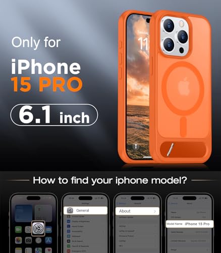 Image of Magnetic Compatible with iPhone 15 Pro Case, [Built-in Invisible Kickstand][Compatible with MagSafe][Military Grade Shockproof] Slim Translucent Matte Phone Case for iPhone 15 Pro 6.1 inch