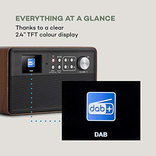 auna Nestor DAB+ Radio, bedienerfreundliches DAB+/FM Digitalradio für Senioren, 2,4" TFT-Farbdisplay mit großer und lesbarer Schrift, partielle Tastensperre, Leistung: 2 x 3 Watt RMS, braun – Bild 6