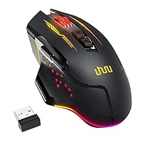 Wireless Gaming Mouse, UHURU Wired Wireless Type-C Rechargeable Computer Gaming Mouse with 7 Programmable Buttons, Ergonomic and 5 Adjustable DPI Levels up to 10000 DPI for PC Laptop Gamer （WM-07）