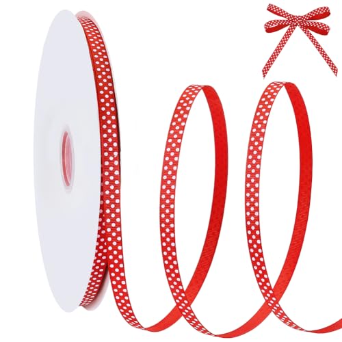 PH PandaHall 91.4m Ruban à Pois 10mm Gros Grain en Polyester Rouge et Blanc Polka Dot Ruban pour Décorer un Sapin de Emballer des Cadeaux Décorations de...