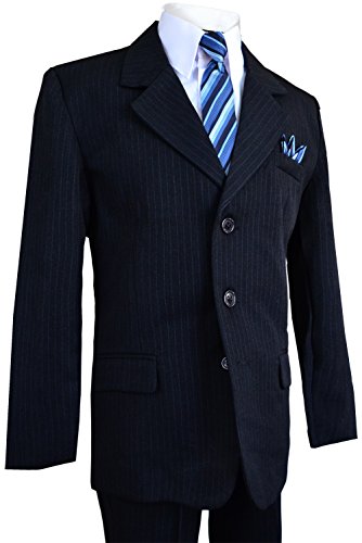 Boys Pinstripe Suit in Grey with Matching Tie Size 2-20 (5, Dark Navy Blue) - Thumbnail 4
