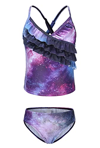 Image of Girls Tankini Swimsuits Two Piece Bathing Suit Hawaiian Ruffle Swimwear Set for Kids Girls 3-16 Years