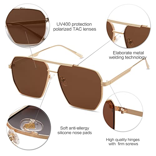 Image of SOJOS Retro Oversized Square Polarized Sunglasses for Women Men Vintage Shades Classic Large Metal Sun Glasses