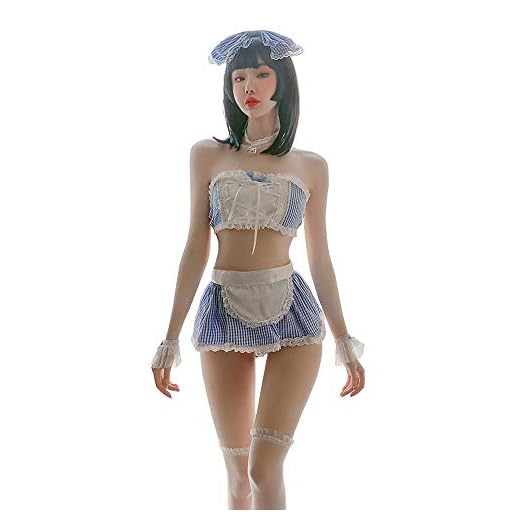 SINMIUANIME Mujeres lencería sexy camisón japonés cosplay criada traje cosplay lencería cosplay (7922azul)