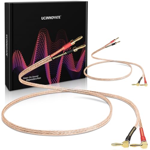 UCINNOVATEバナナプラグ付き2パック13 AWGスピーカーケーブル、4mm金メッキ直角バナナプラグ付き2X 2m HiFiスピーカーワイヤー、オーディオファンホームシアター用ソリッドオーディオケーブルスピーカーコード(2m / 6.5FT)