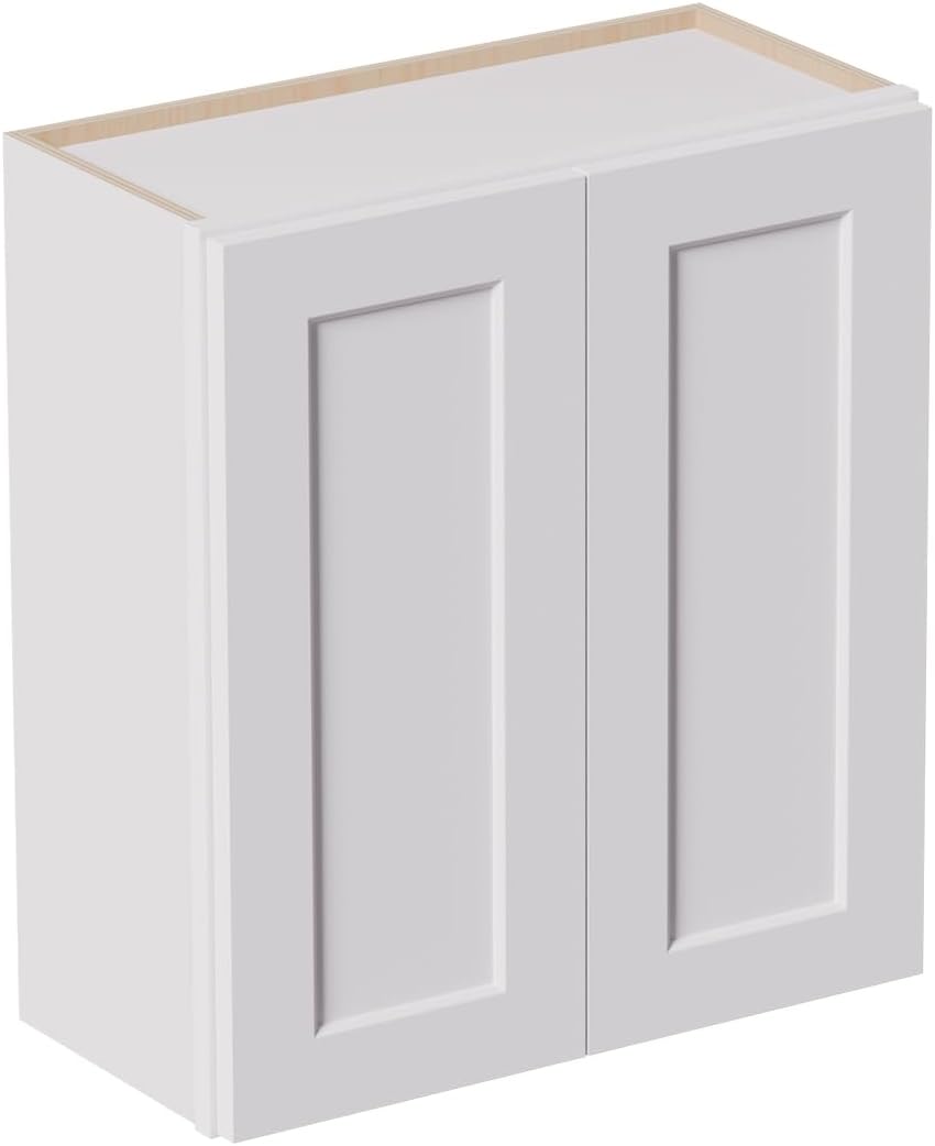 Solid Wood Laundry Room Wall Cabinets, 27 Inch Wide 12 Deep RTA Large Kitchen Storage Organizer Cabinet with 2 Shaker Doors & 2 Adjustable Shelves, Space-Saving for Bathroom, Garage - White