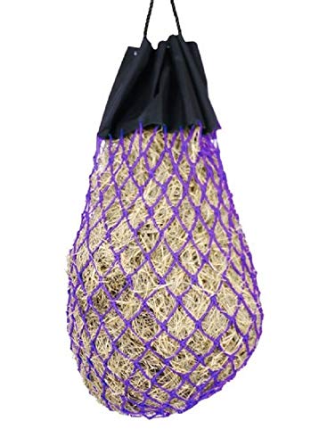 Easy-Fill Slow Feed Nylon Hay Bag with Drawstring Top Closure Purple