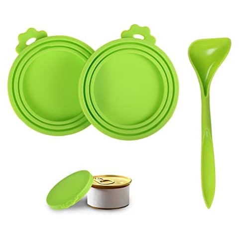 sdhiiolp Pet Food Can Lids 2pcs and a Spoon, Silicone Tin Can Lids Covers 1 Fit 3 Universal Standard Size for Dog Cat Food Storage(Green) Cover