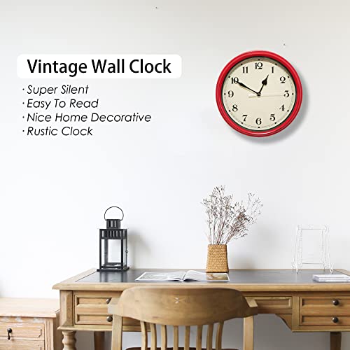 Image of AYRELY Decorative Vintage Wall Clock - 11Inch Silent Non-Ticking Clocks Battery Operated - Classic Decor for Living Room, Farmhouse, Kitchen, Bedroom, Bathroom (Red)