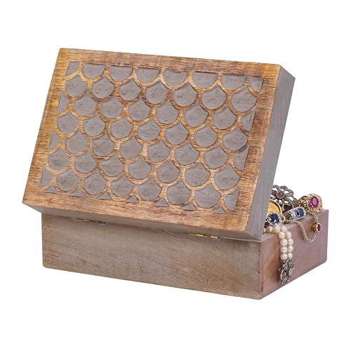 Mela Artisans Scallop Wood Box - Light Burnt Grey, 7.5x4.5 in