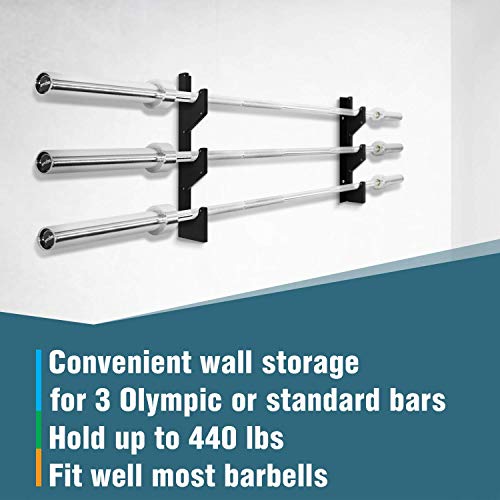 Image of Kobo GA-12 Horizontal Stand for 3 Olympic Bar Wall Shelf Barbell Storage Support Up to 3 Bars l Space Saving l with Padded Shelves l Stable and Tough l Wall Mounting Kit (Imported)