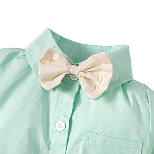 Romperinbox Infant Baby Boys Dress Shirt Bodysuit Formal Short Sleeve Rompers For Wedding Party(Mint Green Short Sleeve,12-18 Months) #TOP3
