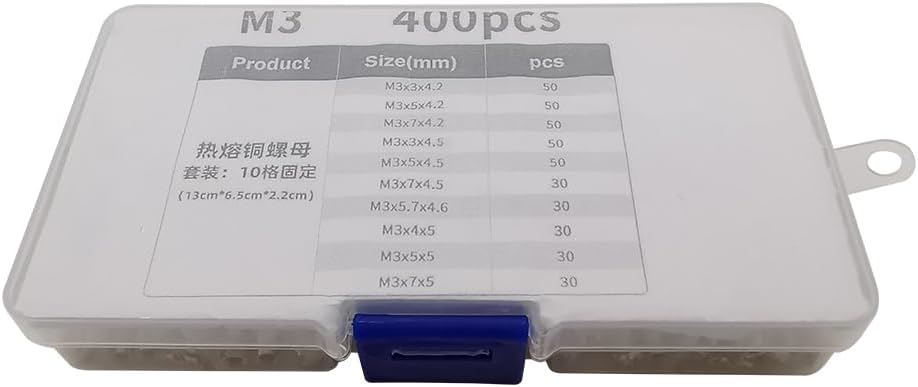 400Pcs/Box M3 Brass Melt Inset Nuts Assortment Kit Thread Copper Knurled Threaded Insert Embedment Nuts Suit