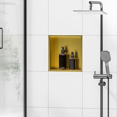 Niche de douche dorée encastrable pour optimiser le rangement mural