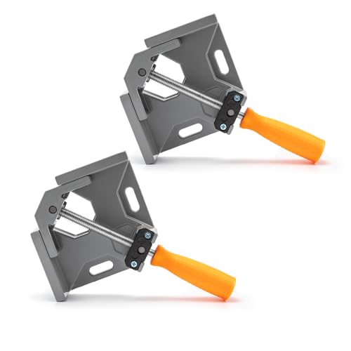 2 Piezas Sargento Escuadra,Abrazadera de Ángulo Recto de 90°,Carpintería Presilla con Mandíbula Oscilante Ajustable,Clip de Esquina de Solo Mango para Carpintería, Ingeniería, Soldadura
