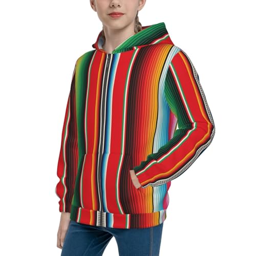 Mexican Serape Blanket Stripes Kid Hoodies Boys Zip Up Sweatshirts Girls Pullover with Pocket