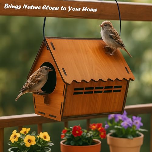 Image of Signamio Bird House - Elegant Wooden Bird Nest with Exhaust Window for Outdoor Hanging, Durable Birds Nest Shelter, Weather-Resistant Design, Ideal for Garden or Patio Decoration - Small Size