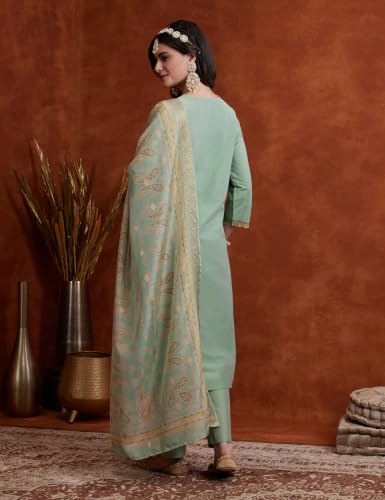 Image of Amazon Brand - Myx Women's V Neck Embroidered Kurta Set With Dupatta | Salwar Suit Set (Available In Plus Sizes)