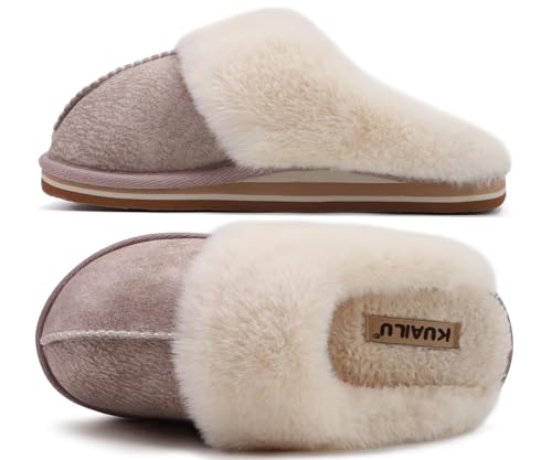 Image of KuaiLu Womens Cozy Memory Foam Slippers Ladies Fuzzy Faux Fur Lined Warm Arch Support House Shoes Slip on Comfy Winter Scuff Indoor Outdoor Rubber Hard Sole