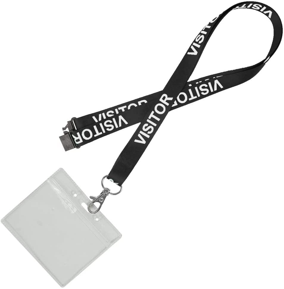 Black Visitor Lanyard with Matching PVC Card Holder, Safety Breakaway & Trigger Clip Included, Perfect for Schools, Businesses & More! (Pack of 10)