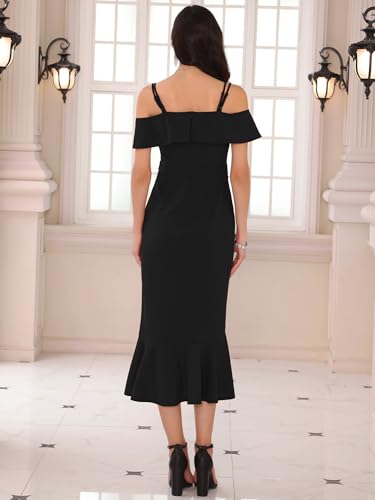 Women's Wedding Guest Bride Dresses 2025 Spaghetti Strap Off The Shoulder Ruffle Formal Dress4