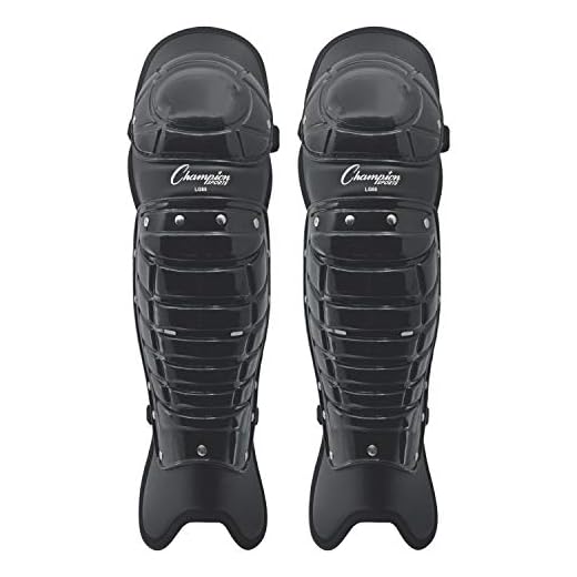 Champion Sports Umpire Leg Guards: Single Knee Umpire’s Shin Guard for Baseball & Softball - Pair of 16.5" Umpiring Shin Pads for Adults - Black
