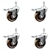 High Temperature Phenolic Swivel Threaded Stem Caster Set of 4 w/4" x 1.25" Brown Wheels and 3/8" Stems - Includes 4 with Total Lock Brakes - 1200 lbs Total Capacity - Service Caster Brand
