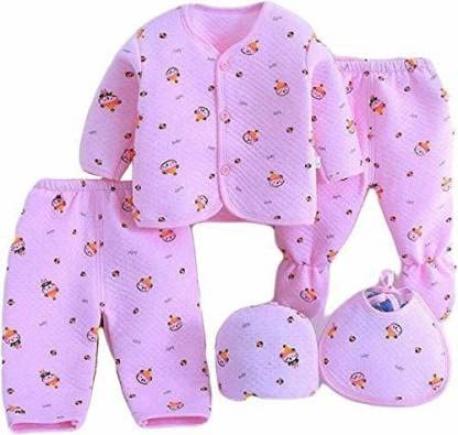JUSTLIST 5 Pcs Kids Newborn Baby Suit Set Including 1 Pyjama, 1 Legging, 1 Vest, 1 Bib, 1 Cap Soft & Cute Design Suit for Unisex Boys Girls Kids