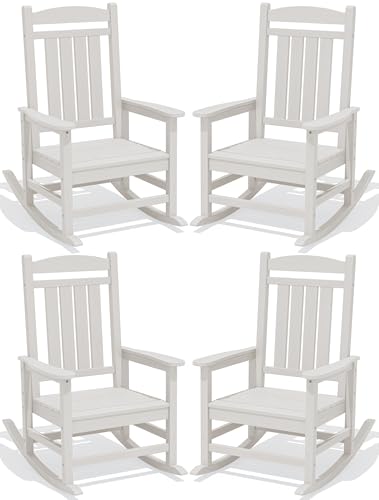 KINGYES HDPE Patio Rocking Chairs Set of 4, White