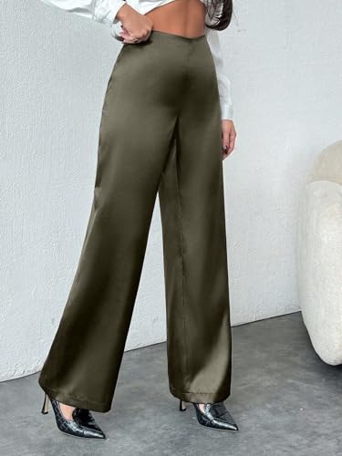 Womens Casual Long Pants Solid Color Satin Low Waist Wide Leg Pants4