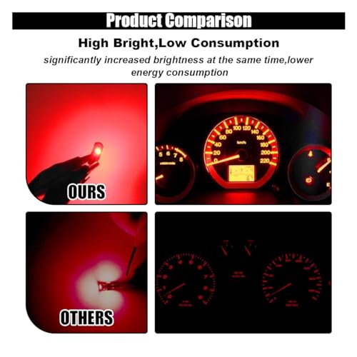Image of GLSOWEE T5 LED Bulbs, 74 73 37 2721 LED Bulb 12 Volt Replacement, Red | 3030 SMD Bright Canbus Error-Free, Fit for Auto Car Gauge Cluster Dashboard Light Bulb Instrument Panel Indicator Lights Lamp