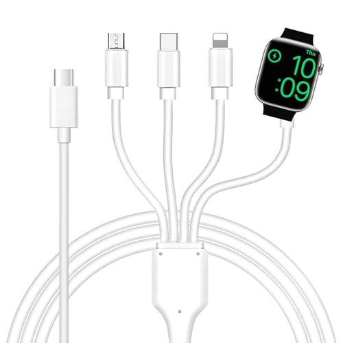 Watch Charger 4 in 1 Portable Smart Charging Cable Compatible with Apple Watch iwatch Series SE/8/7/6/5/4/3/2/1 and Compatible with iPhone,Galaxy,Pixel,Android,Max&Pad (4ft/1.2M)