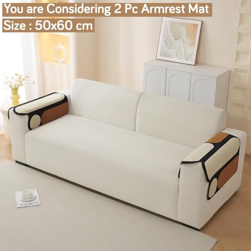 Image of HOKIPO 'Moderna Curves' All Season Anti-Slip Sofa Armrest Cover, 1 Pair, Oyster Beige (NEW-AR-6120-BGE*2)