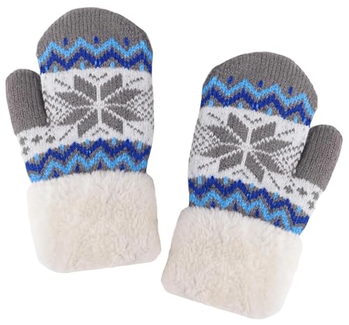 Girls Boys Winter Knit Mittens Double Layer Warm Gloves Cold Weather Knitted Mittens for 3-7 Years