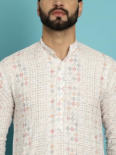 Image of SOJANYA (Since 1958 Men's Cotton Embroidered Printed Kurta & White Pyjama Set