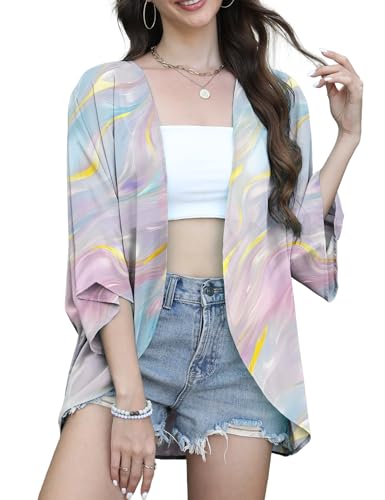 FaroDor Women Summer Chiffon Kimono Cardigan Open Front Tops Loose Beach Wear Cover Up