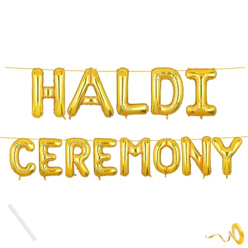 Image of Haldi Ceremony Banner Gold for Wedding Boys Girls Men Women Foil Balloon Decoration Decor Celebration Golden