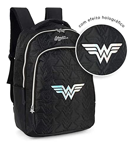 Mochila Escolar Notebook Mulher Maravilha Ww Oficial Dc Cor:Preto